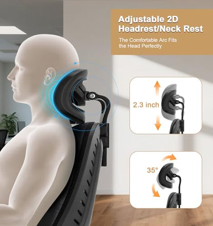 Office Chair, SPRDENG Ergonomic Office Chair with Two-Way Adjustable Lumbar Support & Headrest, High Back S-Shaped Computer Chair with Flip-up Padded Armrests, Swivel Task Chair for Home Office