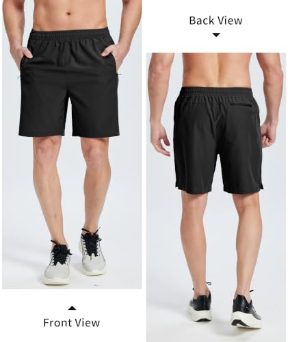 ZITY Mens Athletic Shorts Quick Dry Lightweight Gym Sports Workout Running Shorts for Men with 3 Zipper Pockets Black M