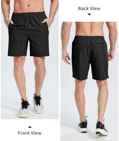 ZITY Mens Athletic Shorts Quick Dry Lightweight Gym Sports Workout Running Shorts for Men with 3 Zipper Pockets Black M