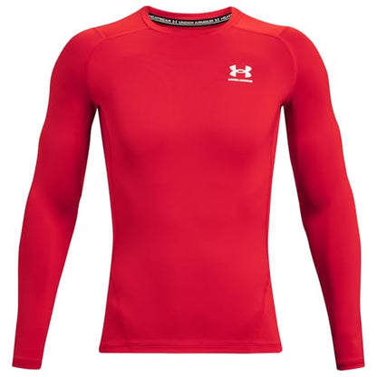 Under Armour Men's Armour HeatGear Compression Long-Sleeve T-Shirt , Red (600)/White, Large