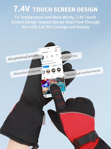 Heated Gloves for Men Women with Rechargeable Battery, Electric Heated Gloves with Reflective Stripe,Hand Warm Gloves Winter for Outdoor Fishing Work Camping Snowboarding