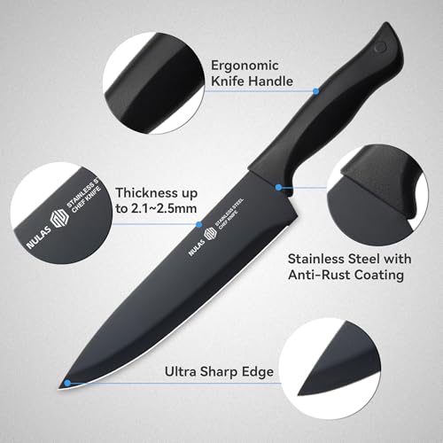 15-Piece Kitchen Knife Block Set with Built-in Sharpener, Upgraded Non-Stick Coating Blades, Ergonomic Handles, Dishwasher Safe