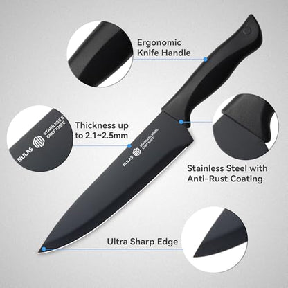 15-Piece Kitchen Knife Block Set with Built-in Sharpener, Upgraded Non-Stick Coating Blades, Ergonomic Handles, Dishwasher Safe