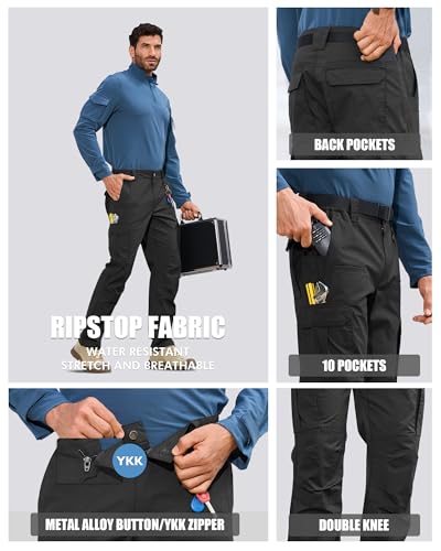 MOURCE Tactical Pants for Men Stretch Cargo Ripstop Waterproof Work Outdoor