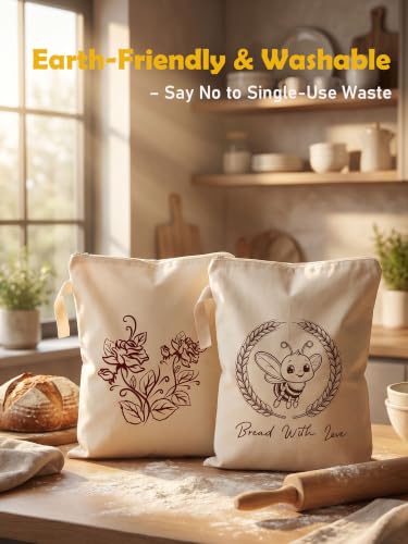 Reusable Beeswax Bread Bags for Homemade Bread with Wide Zipper 2Pack