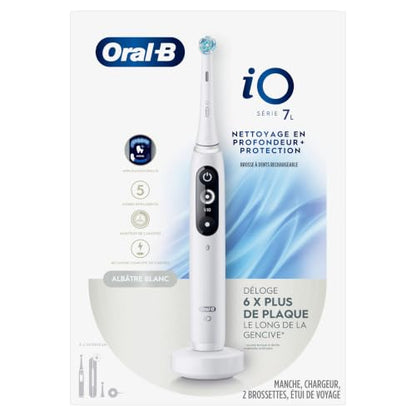 Oral-B iO Deep Clean + Protect Rechargeable Electric Toothbrush, White with Visible Pressure Sensor, 5 Cleaning Settings, 2 Min Timer, an iO Series 7 Toothbrush, 2 Replacement Brush Heads, and Charging Travel Case