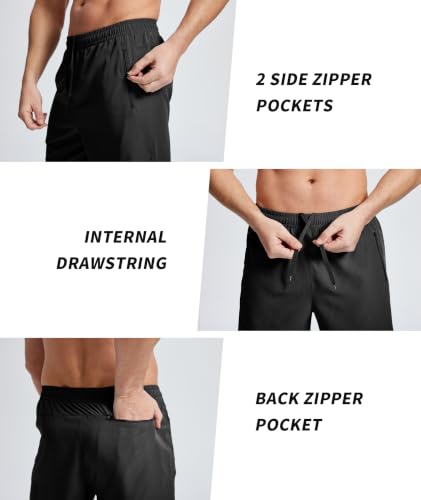 ZITY Mens Athletic Shorts Quick Dry Lightweight Gym Sports Workout Running Shorts for Men with 3 Zipper Pockets Black M