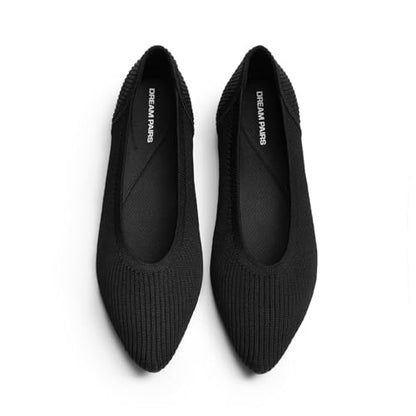 DREAM PAIRS Women's Pointed Toe Knit Ballet Ballerina Flats,Black,9