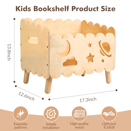 Kids Bookshelf, Montessori Toddler Bookshelf for Kids 2 Adjustable Dividers | Nursery Shelves, Baby Book Shelf for Kids Rooms,Playroom,Classroom,Bedroom Bookcase Storage Organizer,Lightweight Portable