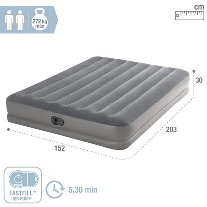 INTEX 64114E Dura-Beam Standard Prestige Air Mattress: Fiber-Tech – Queen Size – Built-in USB Electric Pump – 12in Bed Height – 600lb Weight Capacity