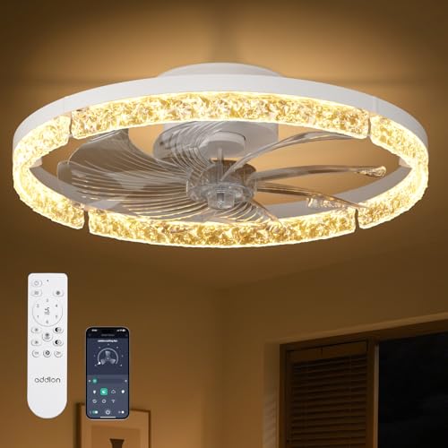 addlon 20'' Low Profile Ceiling Fans with Lights and Remote, APP, White