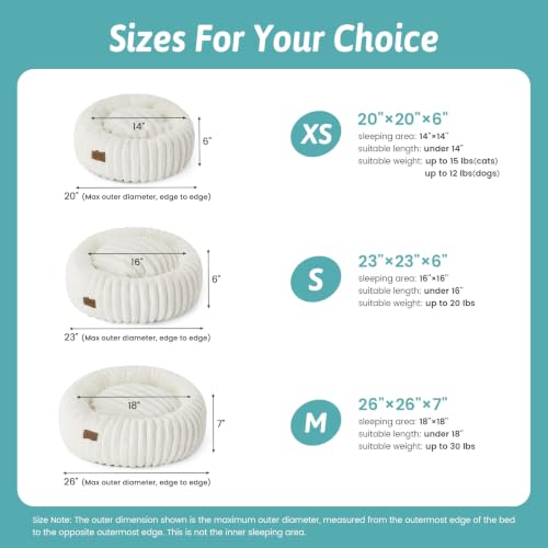 COZY KISS Donut Small Cat Bed for Indoor Cat, Kitten Bed Calming 50cm Cream