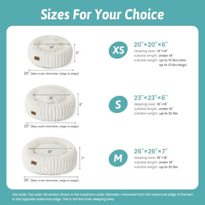 COZY KISS Donut Small Cat Bed for Indoor Cat, Kitten Bed Calming 50cm Cream