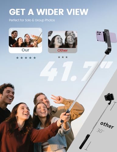 ANXRE Extendable Selfie Stick with Wireless Remote | Compact Portable for Travel, 41.7" Selfie Stick Compatible with iPhone Samsung Android Smartphones