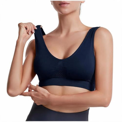 5 Pack Sports Bras for Women Plus Size Wireless Bra Seamless Yoga Top Navy