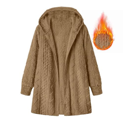 Generic Women Fleece Jackets Warm Fuzzy Sherpa Cardigan Sweater with Hood