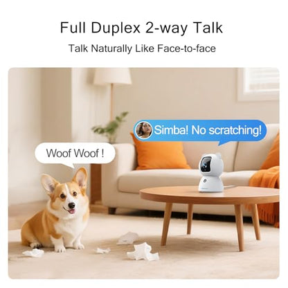 CINMOORE 2.5K Pet Camera, Indoor Security Cam, Free AI Pet/Person/Cry Detection, Dog/Cat/Baby Monitor Pan Tilt 2.4GHz WiFi, Night Vision, Full Duplex Audio Caméra Surveillance Intérieur