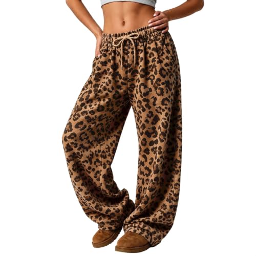 Leopard Sweatpants Womens Baggy Wide Leg Lounge Joggers Pants with Pockets