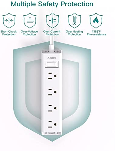Addtam Flat Plug Power Bar, Ultra Thin Flat Extension Cord with 1050J Surge Protector, 12 Widely AC 3 Sides Multiple Outlets, 5Ft Wall Mount, Desk Charging Station for Home Office Dorm Room Essentials