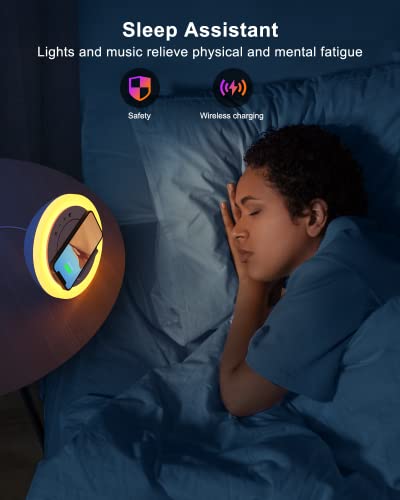Bluetooth Speaker with Lights, Wireless Charging Speaker, Dimmable Multi-Color Modern Night Lamp, Applicable for Bedroom/Teen Girl,Boy Gifts (5W Wireless Charging)
