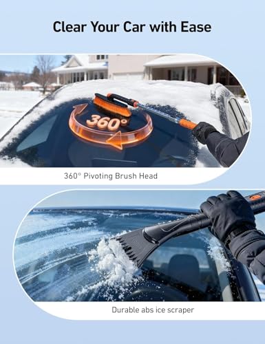 AstroAI 47.2" Extendable 360° Snow Brush for Car Ice Scraper Windshield