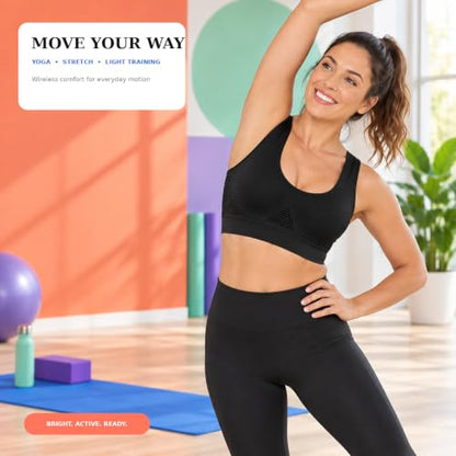 5 Pack Sports Bras for Women Plus Size Wireless Bra Seamless Yoga Top Navy