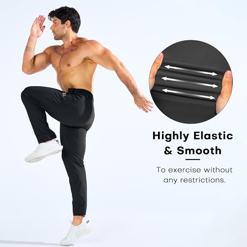 BROKIG Mens Workout Sweatpant Zip Pocket Jogging Track Pant(Black,XL)