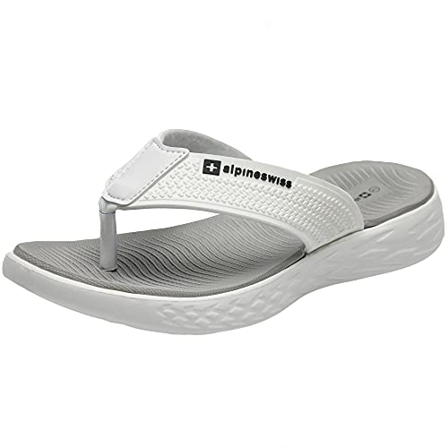 Alpine Swiss Katie Womens Flip Flops | Comfortable Outdoor Walking Thong Sandals | Flip Flops for Women Everyday Wear Anti-Slip Shock-Absorbing Sole Cushioned Footbed Water-Resistant Beach Shoe GRY 8