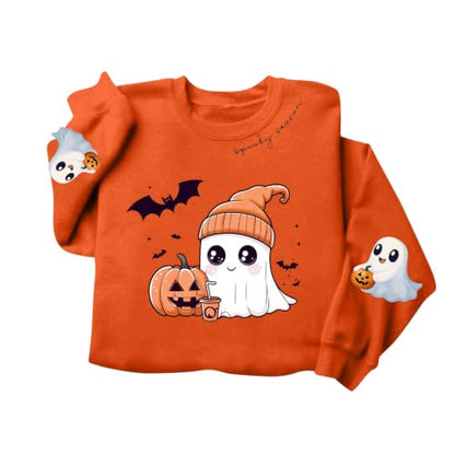 Cute Halloween Sweatshirts for Women Ghost Pumpkin Fleece Pullover