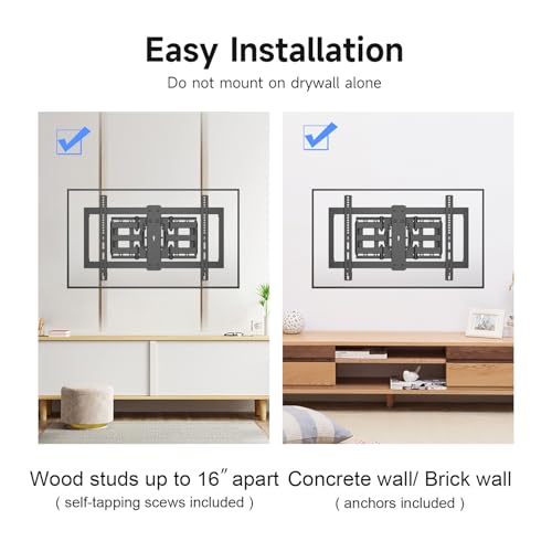 Suptek Ultra Slim Full Motion TV Wall Mount for 37-82 inch TVs, 1.3" Thin Low Profile Bracket, Dual Swivel Articulating Tilt, 6 Arms, Max VESA 600x400mm, Supports Up to 132lbs, Fits 16” Studs, MAUS01A