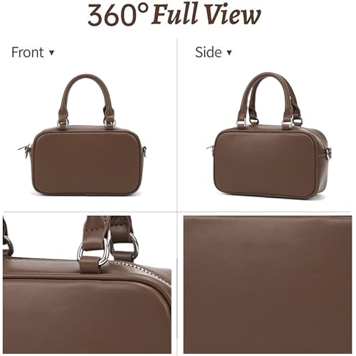 GOINSOUND Women's Crossbody Handbags Small Leather Top Handble Purse | 1 Main Compartments & 2 Pockets, Bowling Style, Removable Strap, Everyday Going Out Casual Dressy Formal, Brown