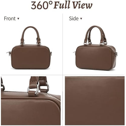 GOINSOUND Women's Crossbody Handbags Small Leather Top Handble Purse | 1 Main Compartments & 2 Pockets, Bowling Style, Removable Strap, Everyday Going Out Casual Dressy Formal, Brown