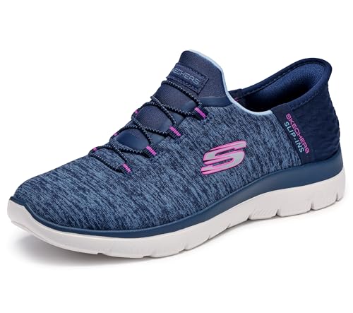 Skechers Women's Summits Hands-Free Slip-Ins – Memory Foam Insole, Heel Pillow, Vegan Materials Sneaker, Navy Purple