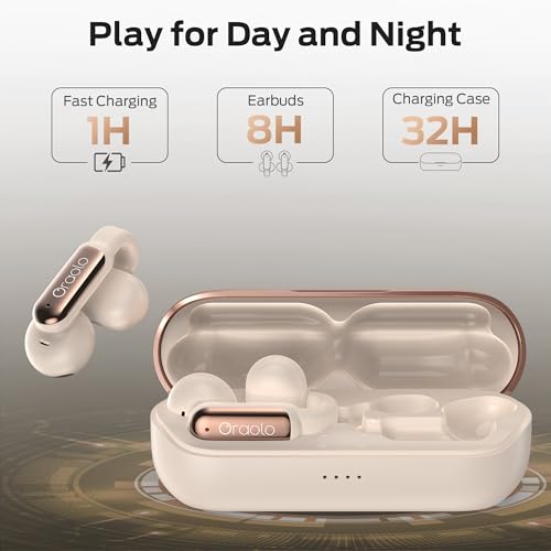 Oraolo Bluetooth Earbuds - Comfortable Clip On Wireless Earbuds with Bluetooth 6.0, 32H Playtime Earbuds with ENC Clear Talk, IPX5 Waterproof & Touch Control Headphones