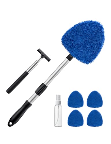 AstroAI Windshield Cleaner Tool with Extendable Handle, Microfiber Pads