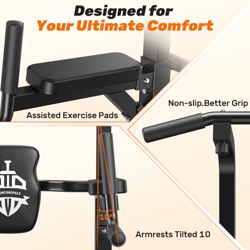Sportsroyals Power Tower Dip Station Pull Up Bar for Home Gym Strength Training Workout Equipment, 450LBS (Grey)