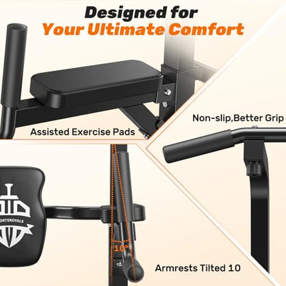Sportsroyals Power Tower Dip Station Pull Up Bar for Home Gym Strength Training Workout Equipment, 450LBS (Grey)