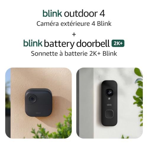 Blink Outdoor 4 and Battery Doorbell 2K+ (newest model) — Two-year battery 1080p cameras and 2K battery doorbell. Sync Module Core included — 5 Cameras + Doorbell (Black)