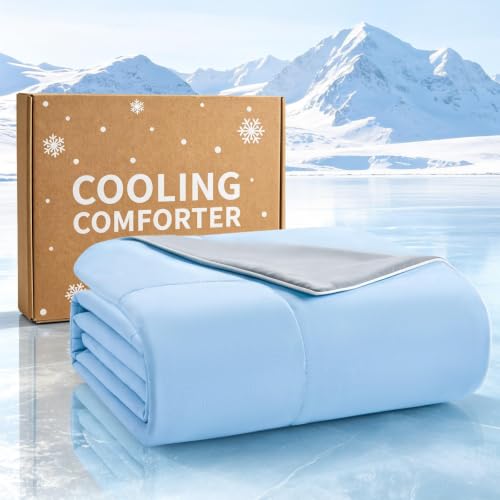 Kmall Cooling Blanket for Hot Sleepers, Reversible 2-Sided Cooling Summer Blanket with Cool-Touch for Night Sweats, Lightweight Breathable Cooling Comforter Full/Queen Size, Blue/Grey 90" x 90"