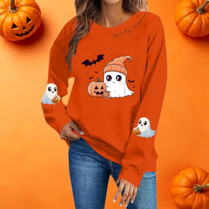 Cute Halloween Sweatshirts for Women Ghost Pumpkin Fleece Pullover