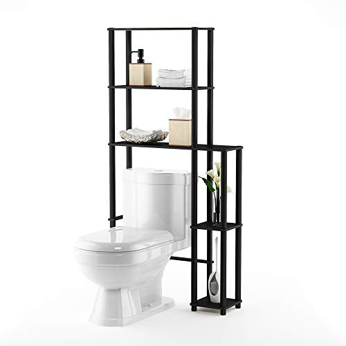 Furinno Turn-N-Tube Over The Toilet Storage, 5-Shelf Over The Toilet Organizer, Freestanding Space Saver Bathroom Shelf, for Bathroom Organizers and Storage, Espresso