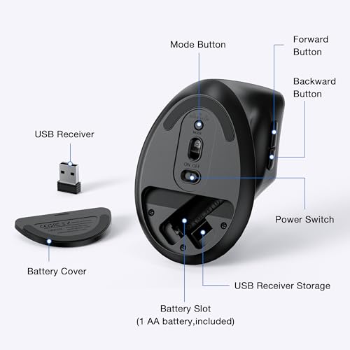 Uineer Ergonomic Bluetooth Mouse, 3-Mode Vertical Wireless Mouse