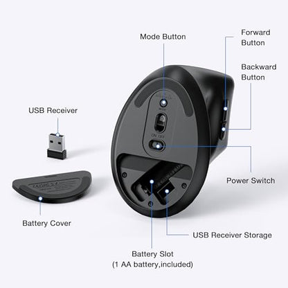 Uineer Ergonomic Bluetooth Mouse, 3-Mode Vertical Wireless Mouse