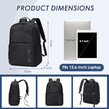 VNINE Laptop Backpack for Women Men 15.6 Inch Computer Work Bag Travel Backpacks Black Casual Backpack for Travel Business College Daypack