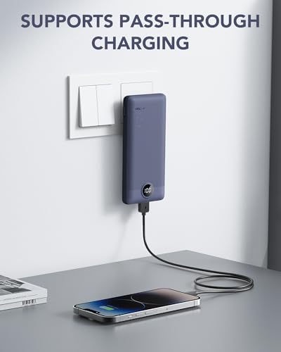 Portable Charger with Built-in Cables & AC Wall Plug, Slim Power Bank