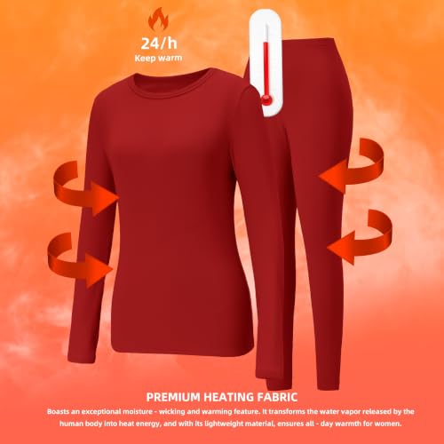 GRECERELLE Thermal Underwear for Women Base Layer Pajama Set, Red-M