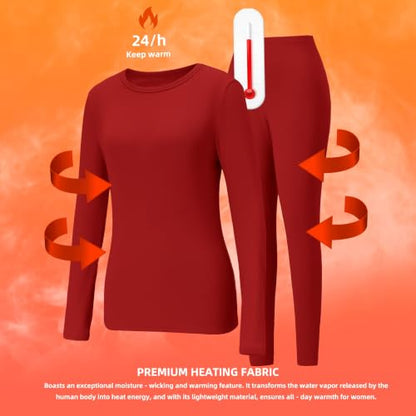 GRECERELLE Thermal Underwear for Women Base Layer Pajama Set, Red-M