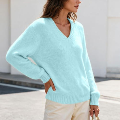 Womens Long Sleeve Sweaters Soft Kint Pullover Fall Casual Warm Top Blue