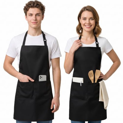 Utopia Kitchen Adjustable Bib Aprons, 2-Pack with Pockets, Black