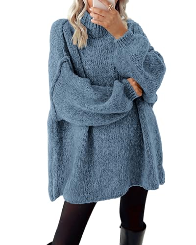 BTFBM Sweaters For Women Oversized Mock Neck Knit Long Sleeve Tops